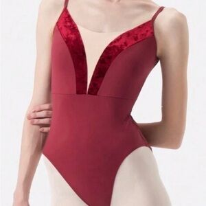 Beautiful V-Neck Ballet Leotard with Velvet Detail Ballerina Dance Bodysuit